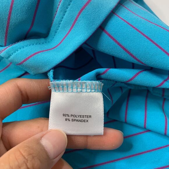 Peter Millar Shirt Mens M Medium Water Geranium Summer Comfort Striped Golf Polo - Picture 6 of 11